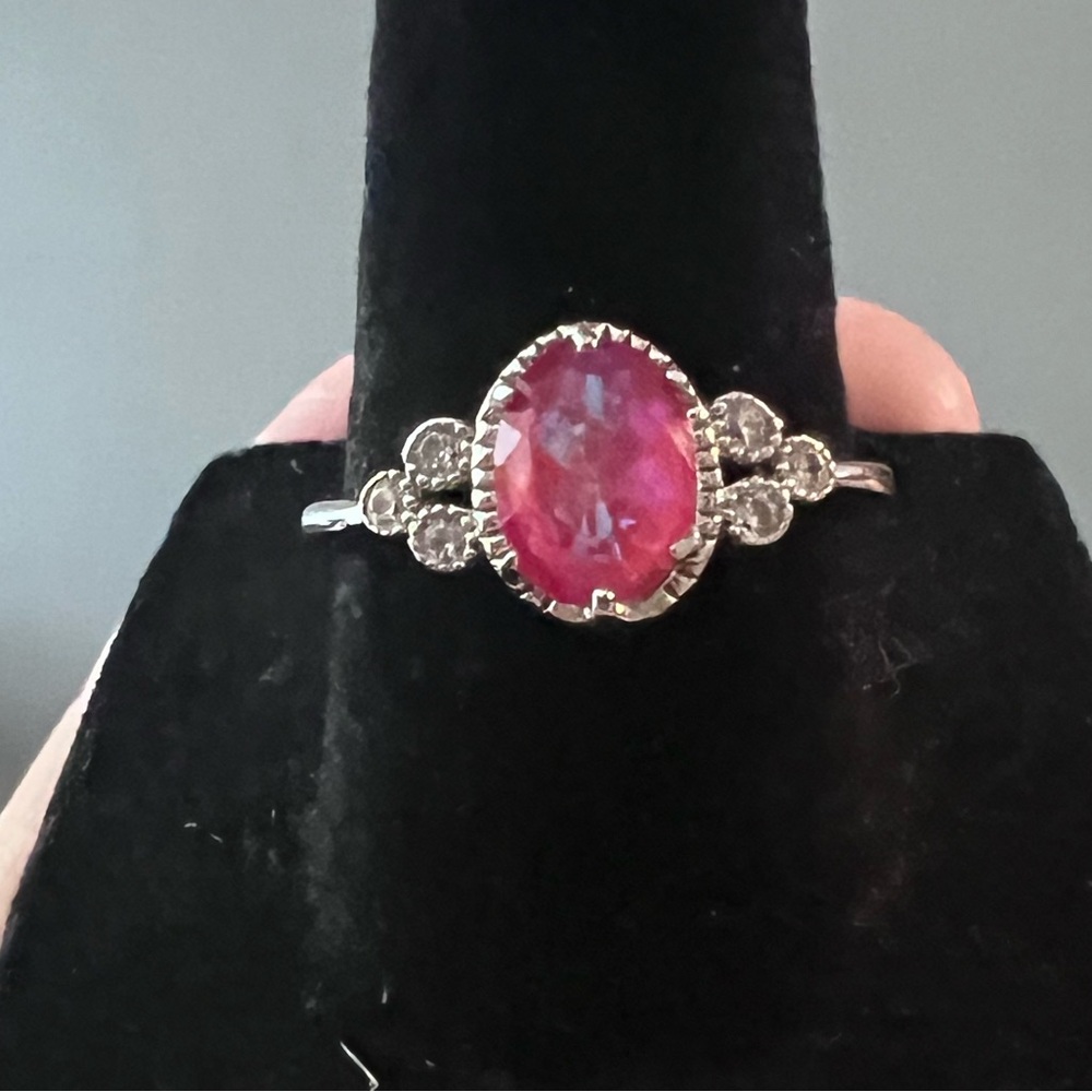 Beautiful rubellite ring. 925 Sterling Silver. 
Size 7